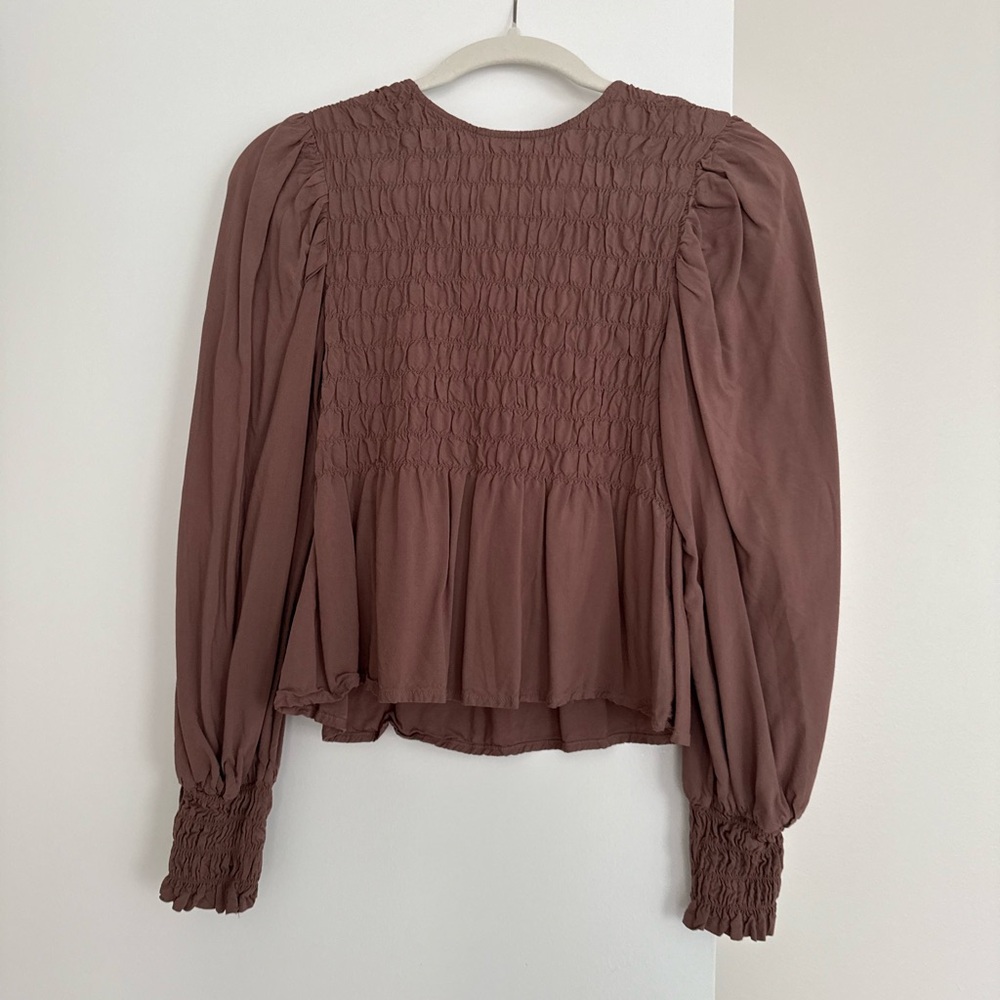 a new day Mauve Smocked Peplum Blouse